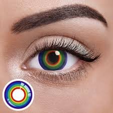human wearing rainbow colored contacts